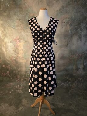 Gabby Skye Black Blush Polka Dot Fit And Flare Sz4